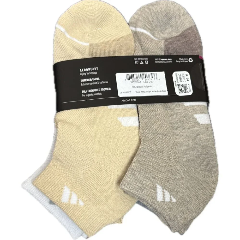 Adidas Aeroready Tech Logo Assorted Colors Cushioned Footbed Low Cut Socks-6-Pk